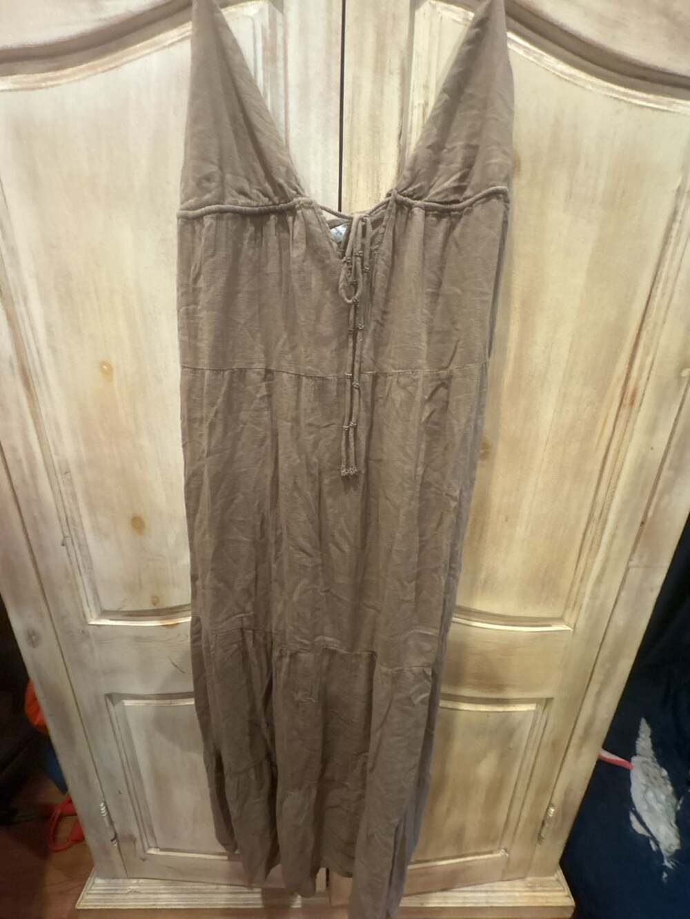 Mango V-Neck Dress Size L Brown Tiered Maxi Dress